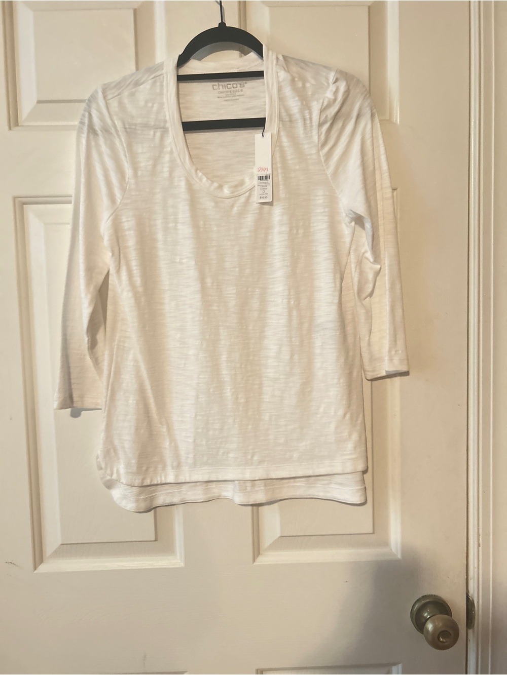 Chico's White Scoop Neck Long Sleeve Layered Hem Tee
